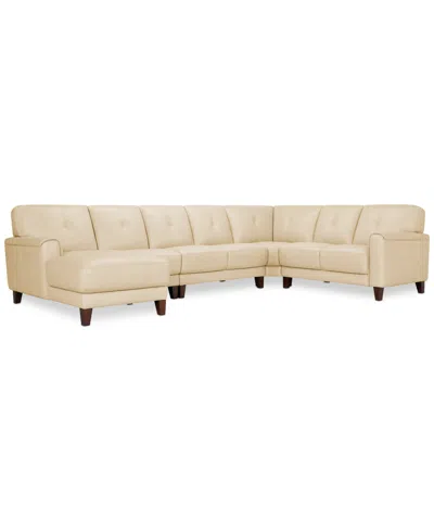 Macy's Closeout! Ashlinn 144" 5-pc. Pastel Leather Sectional, Created For  In Butter Yellow