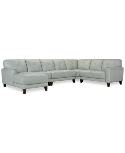 Macy's Closeout! Ashlinn 144" 5-pc. Pastel Leather Sectional, Created For  In Mint Green