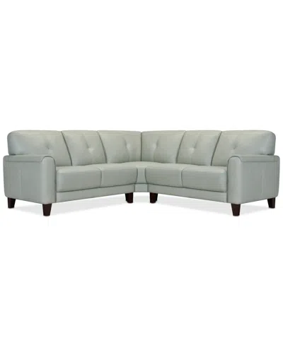 Macy's Closeout! Ashlinn 94" 3-pc. Pastel Leather Sectional, Created For  In Mint Green