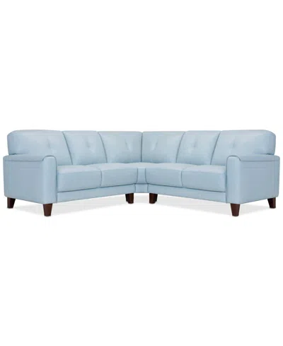 Macy's Closeout! Ashlinn 94" 3-pc. Pastel Leather Sectional, Created For  In Sky Blue