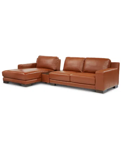 Macy's Closeout! Darrium 3-pc. Leather Chaise Sofa With Console, Created For  In Cognac