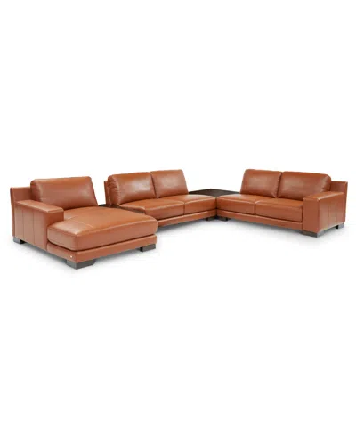 Macy's Closeout! Darrium 5-pc. Leather Chaise Sectional With Corner Table & Console, Created For  In Cognac