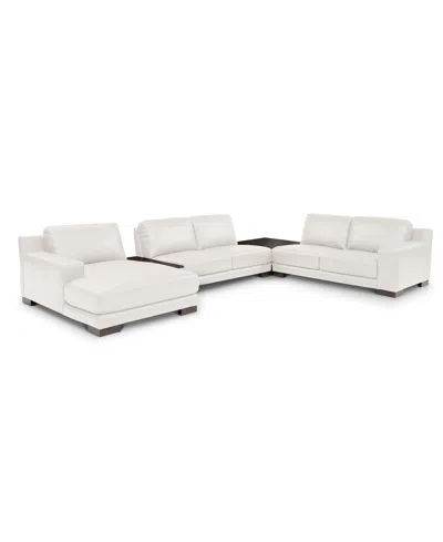 Macy's Closeout! Darrium 5-pc. Leather Chaise Sectional With Corner Table & Console, Created For  In White