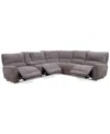 Macy's Closeout! Deklyn 129" 6-pc. Zero Gravity Fabric Sectional With 3 Power Recliners & 1 Console, Create In Brown