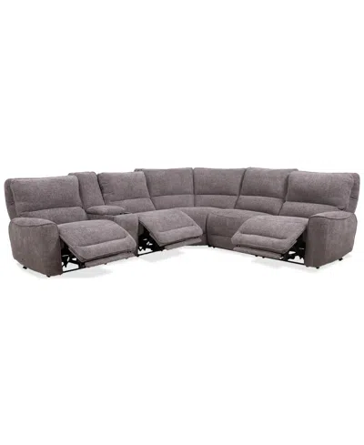Macy's Closeout! Deklyn 129" 6-pc. Zero Gravity Fabric Sectional With 3 Power Recliners & 1 Console, Create In Brown