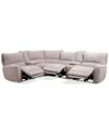 Macy's Closeout! Deklyn 129" 6-pc. Zero Gravity Fabric Sectional With 3 Power Recliners & 2 Consoles, Creat In Cobblestone