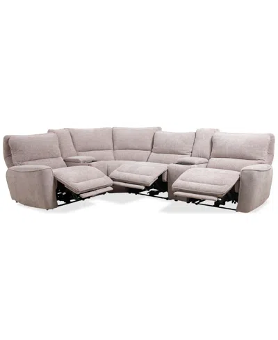 Macy's Closeout! Deklyn 129" 6-pc. Zero Gravity Fabric Sectional With 3 Power Recliners & 2 Consoles, Creat In Cobblestone