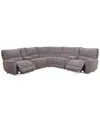 Macy's Closeout! Deklyn 129" 7-pc. Zero Gravity Fabric Sectional With 2 Power Recliners & 2 Consoles, Creat In Brown