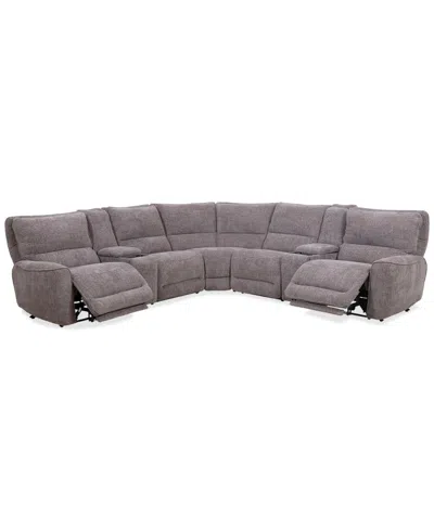 Macy's Closeout! Deklyn 129" 7-pc. Zero Gravity Fabric Sectional With 2 Power Recliners & 2 Consoles, Creat In Brown