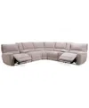 Macy's Closeout! Deklyn 129" 7-pc. Zero Gravity Fabric Sectional With 2 Power Recliners & 2 Consoles, Creat In Cobblestone