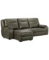 Macy's Closeout! Hansley 3-pc Zero Gravity Leather Sofa With 2 Power Recliners And Chaise, Created For Macy In Grey