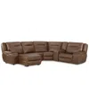 Macy's Closeout! Hansley 6-pc Zero Gravity Leather Sectional With Power Recliner And Chaise, Created For Ma In Brown