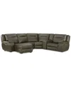 Macy's Closeout! Hansley 5-pc. Zero Gravity Leather Sectional With Power Recliner And Chaise, Created For M In Grey
