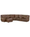 Macy's Closeout! Hansley 6-pc. Zero Gravity Leather Sectional With 2 Power Recliners And Chaise, Created Fo In Brown