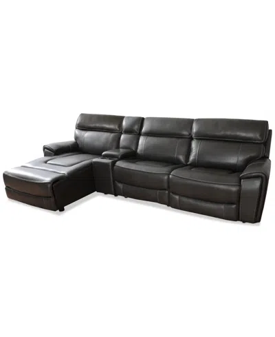 Macy's Closeout! Hutchenson 127.5" 4-pc. Zero Gravity Leather Sectional With 1 Power Recliner, Chaise And C In Grey