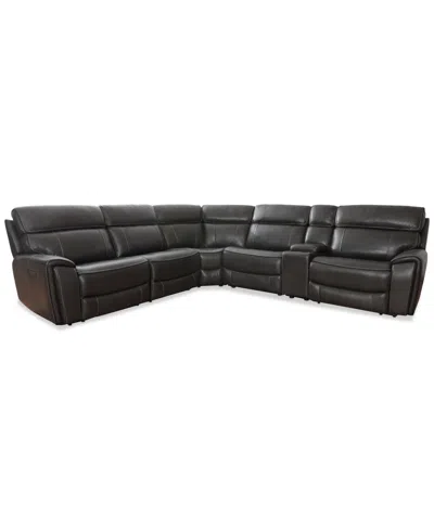MACY'S CLOSEOUT! HUTCHENSON 132.5" 6-PC. ZERO GRAVITY LEATHER SECTIONAL WITH 2 POWER RECLINERS AND CONSOLE,