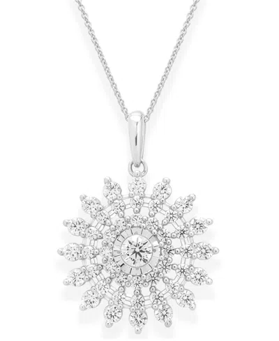 Macy's Cluster Diamond Pendant Necklace (1 Ct. T.w.) In 14k White Gold