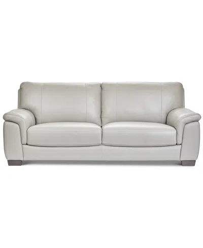 Macy's Cobbie Leather 89" Sofa,  Exclusive In Gray