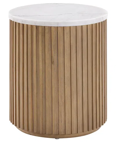 Macy's Colby 18" Marble Round End Table In Brown