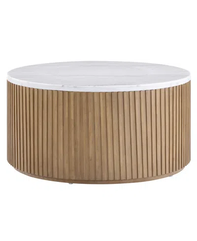 Macy's Colby 36" Marble Round Top Coffee Table In Brown