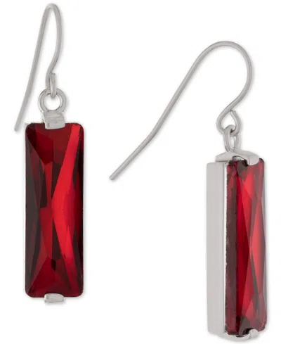 Macy's Color Crystal Rectangle Drop Earrings In Sterling Silver In Red
