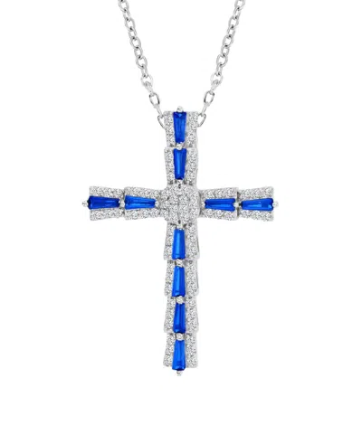 Macy's Colored Crystal Cross Necklace In Silver