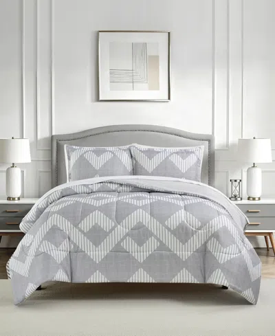 Macy's Colton Geo Reversible Microfiber 3-piece Comforter Set In Gray