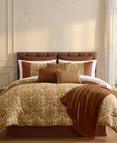 Macy's Corigen Damask 14-piece Comforter Set, Queen In Brown