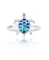 Macy's Created Blue Opal Inlay Turtle Ring In Sterling Silver In Sterling Silver