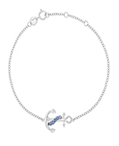 Macy's Created Blue Sapphire Anchor Bracelet In Rhodium Over Sterling Silver