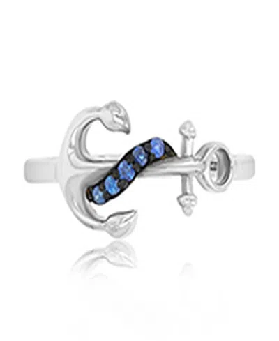 Macy's Created Blue Sapphire Anchor Ring In Rhodium Over Sterling Silver In Pink