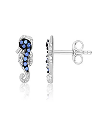 Macy's Created Blue Sapphire And White Sapphire Seahorse Stud Earrings In Rhodium Over Sterling Silver In Orange