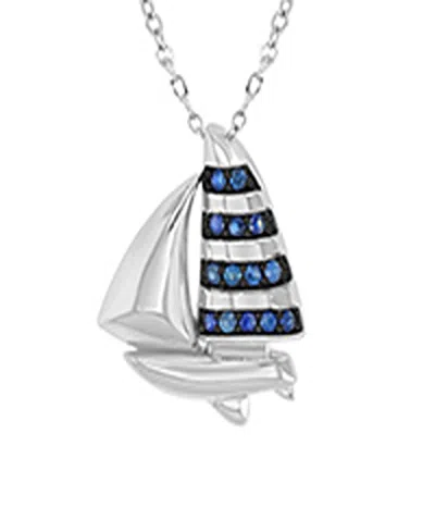 Macy's Created Blue Sapphire Ship Necklace In Rhodium Over Sterling Silver In Gray