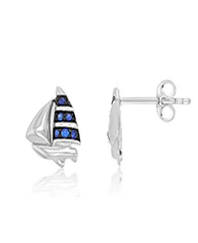 Macy's Created Blue Sapphire Ship Stud Earrings In Rhodium Over Sterling Silver In Purple