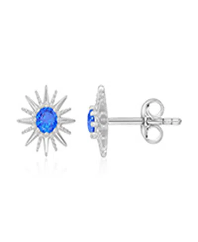 Macy's Created Blue Spinel Starburst Stud Earrings In Rhodium Over Sterling Silver In Purple