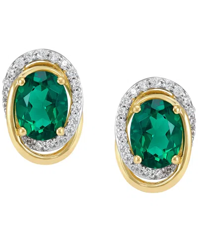 Macy's Created Emerald (2 Ct. T.w.) And Created White Sapphire (3/8 Ct. T.w.) Stud Earrings In 14k Yellow G In Gold