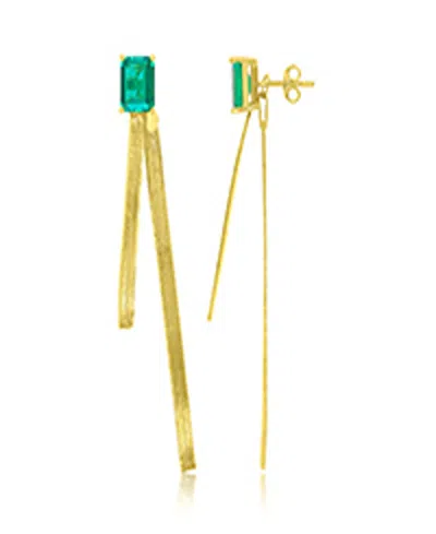 Macy's Created Emerald Herringbone Chain Dangling Earrings In 14k Yellow Gold Over Sterling Silver In Multi