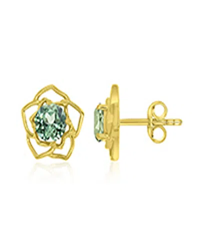 Macy's Created Green Sapphire Flower Stud Earrings In 14k Yellow Gold Over Sterling Silver In Multi