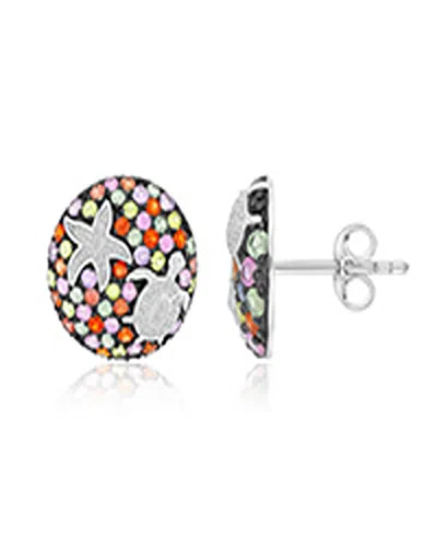 Macy's Created Multi-stone Starfish Stud Earrings In Rhodium Over Sterling Silver In Orange