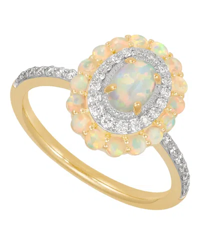 Macy's Created Opal (7/12 Ct. T.w.) & Created White Sapphire (1/3 Ct. T.w.) Ring In 14k Yellow Gold-plated 