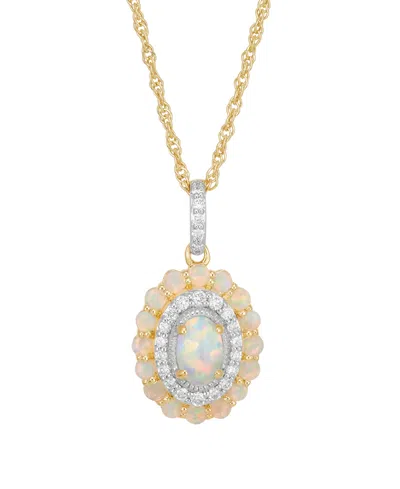 Macy's Created Opal (7/12 Ct. T.w.) & Created White Sapphire (1/4 Ct. T.w.) Pendant Necklace In 14k Yellow  In Gold