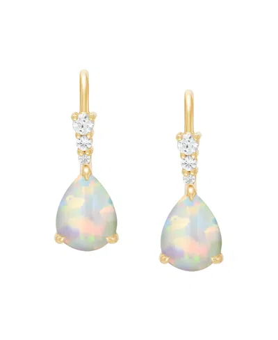 Macy's Created Opal (9/10 Ct. T.w.) & Created White Sapphire (1/8 Ct. T.w.) Earrings In 14k Yellow Gold-pla In Brown