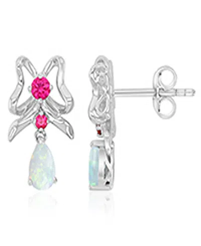 Macy's Created Opal And Ruby Dangling Earrings In Rhodium Over Sterling Silver In Purple