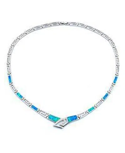 Macy's Created Opal Greek Key Necklace In Sterling Silver