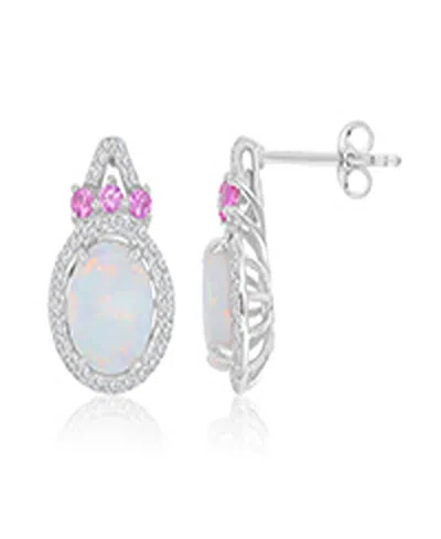 Macy's Created Opal, Pink Sapphire & White Sapphire Earrings In Rhodium Over Sterling Silver