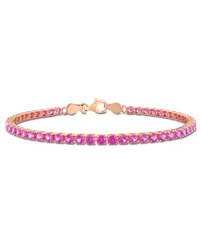 Macy's Created Pink Sapphire (6-1/8 Ct. T.w.) Tennis Bracelet In 18k Rose Gold Flash Plated Sterling Silver