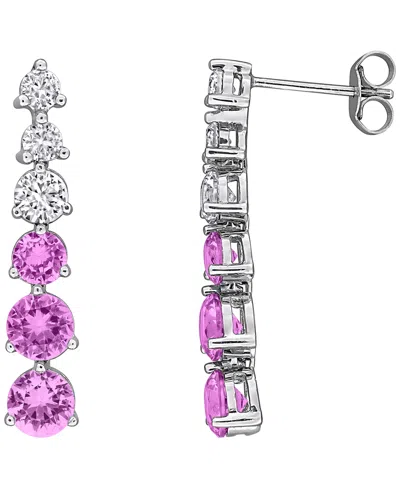 Macy's Created Pink Sapphire (7/8 Ct. T.w.) & Created White Sapphire (1/2 Ct. T.w.) Drop Earrings In Sterli In Silver