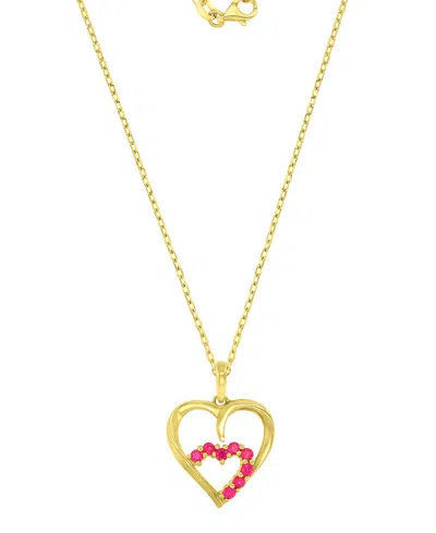 Macy's Created Ruby (0.4 Ct. T.w.) Double Hearts Pendant Necklace In 10k Yellow Gold