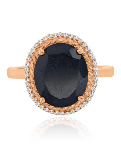 Macy's Created Sapphire (0.22 Ct. T.w.) And Onyx Textured Halo Ring N 14k Rose Gold Over Sterling Silver