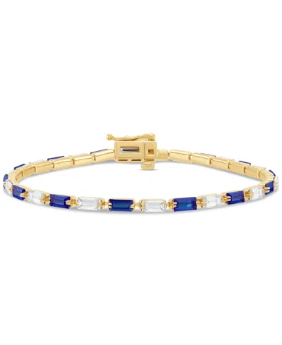Macy's Created Sapphire (3 Ct. T.w.) & Created White Sapphire (3 Ct. T.w.) Bracelet In 14k Yellow Gold Over
